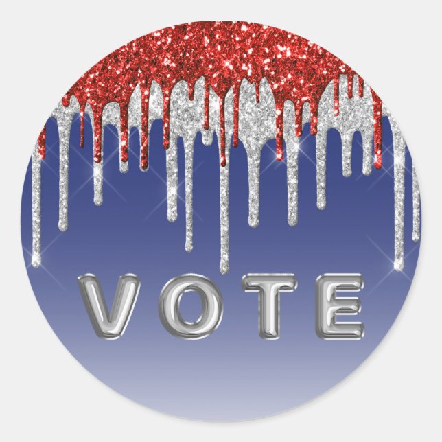 Pegatina Redonda Patriotic Red White Glitter Drip Blue Vote (Anverso)