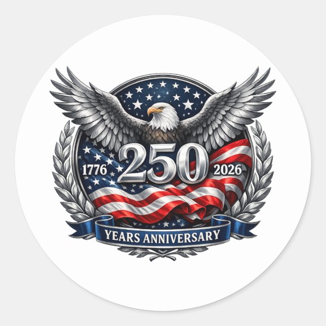 Pegatina Redonda Patriotic Silver Wings of Freedom (Anverso)