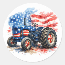 Pegatina Redonda Patriotic Stars and Stripes Tractor