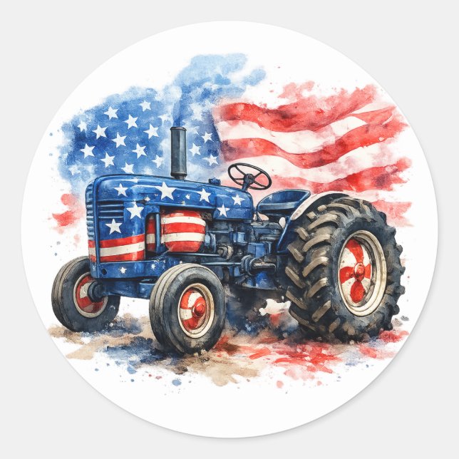 Pegatina Redonda Patriotic Stars and Stripes Tractor (Anverso)