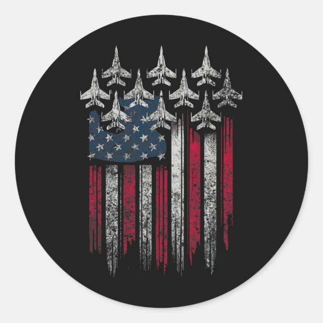 Pegatina Redonda Patriotic Usa Flag Fighter Jets Lover 4th Of July  (Anverso)
