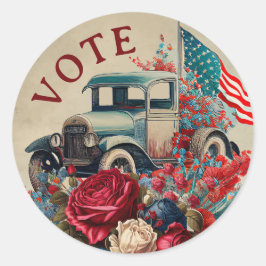 Pegatina Redonda Patriotic Vintage Truck