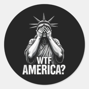 Pegatina Redonda Patriótico 4 De Julio Estatua De La Libertad Wtf A