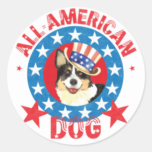 Pegatina Redonda Patriótico Cardigan Welsh Corgi