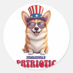 Pegatina Redonda Patriótico Corgi - Patriótico Pawsitivo