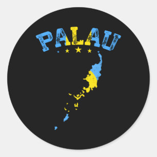 Pegatina Redonda Patriótico de la bandera de Palau con problemas