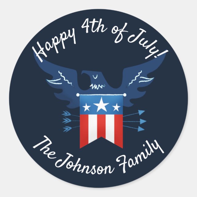 Pegatina Redonda Patriótico de la Bandera y el Águila Americana (Anverso)