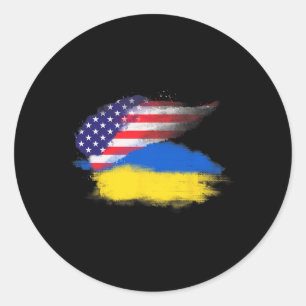 Pegatina Redonda Patriótico Estados Unidos Usa Ucrania Americano Uc