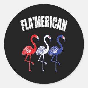 Pegatina Redonda Patriótico Flamingo Rojo Azul Blanco Julio 4 Infie