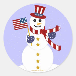 Pegatina Redonda Patriótico Snowman de Estados Unidos con Pegatinas