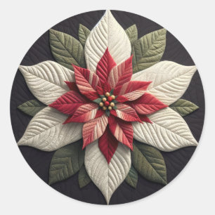 Pegatina Redonda Patrón acabado Poinsettia Verde Rojo Negro