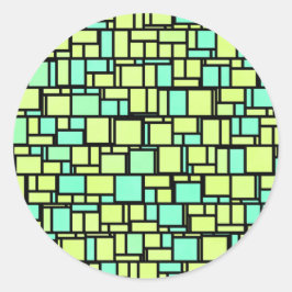 Pegatina Redonda Patrón amarillo verde geométrico