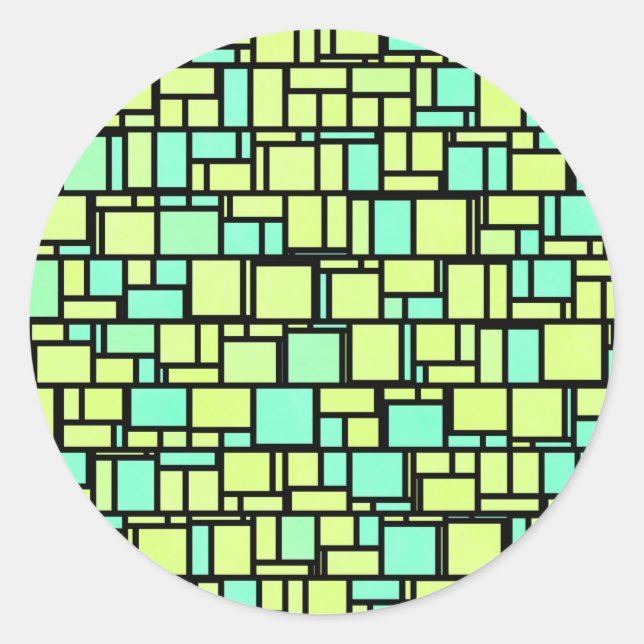 Pegatina Redonda Patrón amarillo verde geométrico (Anverso)