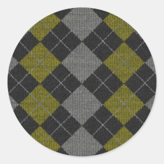 Pegatina Redonda Patrón Argyle de Cuñado Amarillo y Gris
