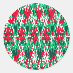 Pegatina Redonda Patrón azteca abstracto de color verde puro