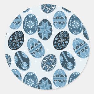 Pegatina Redonda Patrón azul de los huevos de Pascua ucranianos