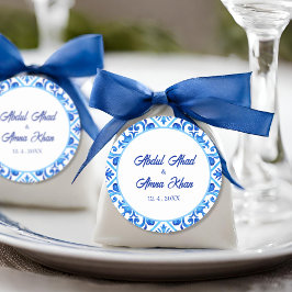 Pegatina Redonda Patrón azul marroquí Boda musulmán islámico