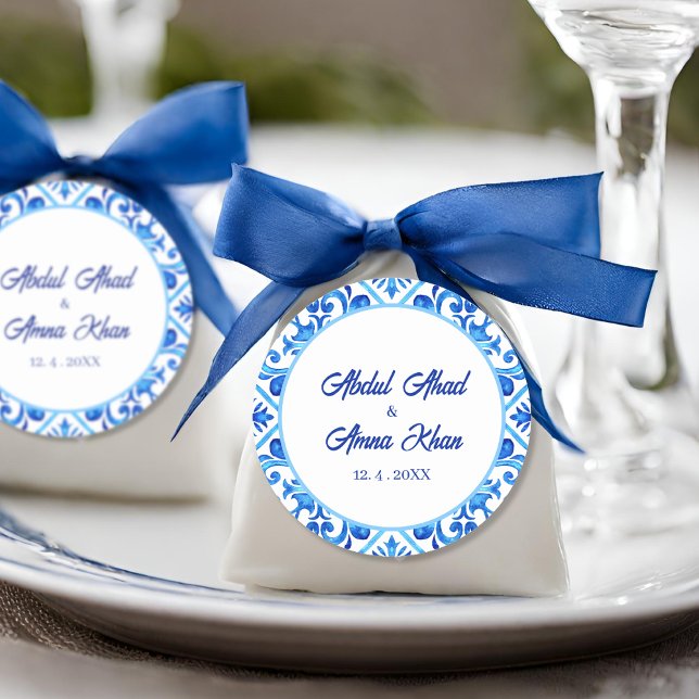 Pegatina Redonda Patrón azul marroquí Boda musulmán islámico (Subido por el creador)