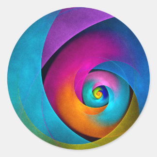 Pegatina Redonda Patrón azul rosado del arte del resumen floral mod