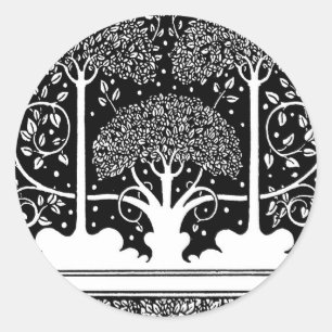 Pegatina Redonda Patrón Beardsley de árbol Art Nouveau