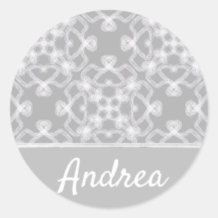 Pegatina Redonda Patrón blanco y gris personalizado
