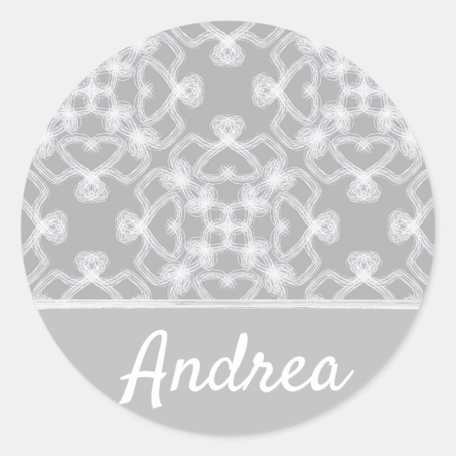 Pegatina Redonda Patrón blanco y gris personalizado (Anverso)