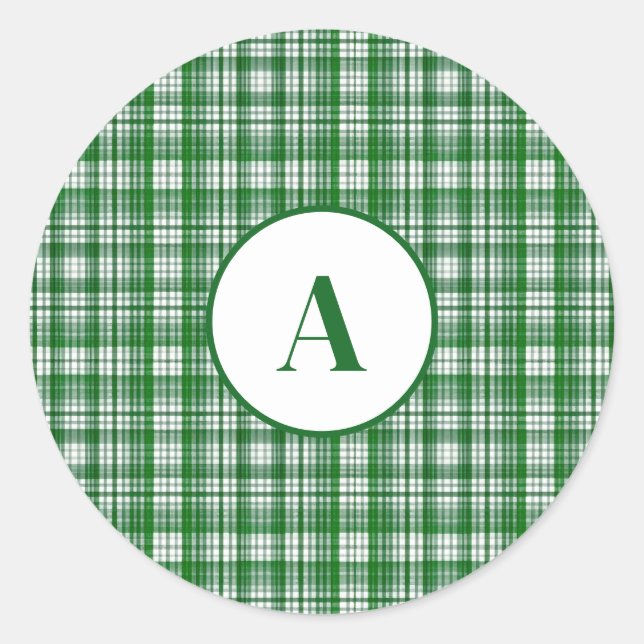 Pegatina Redonda Patrón blanco y verde moderno (Anverso)