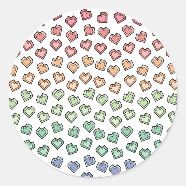 Pegatina Redonda Patrón cardíaco de arcoiris de Gemstone Pastel bri (Anverso)