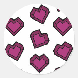 Pegatina Redonda Patrón cardíaco de guijarros rosados magenta oscur