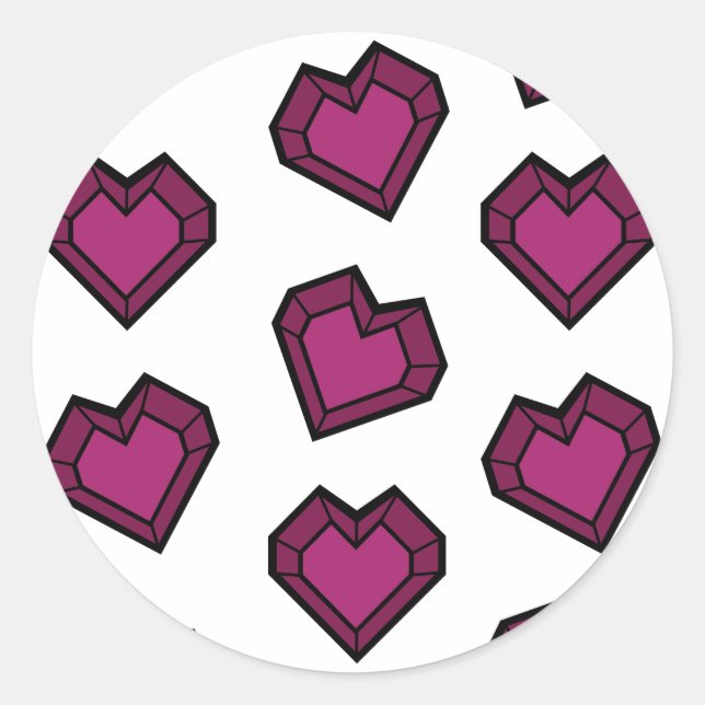 Pegatina Redonda Patrón cardíaco de guijarros rosados magenta oscur (Anverso)