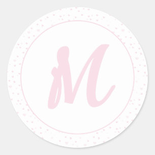 Pegatina Redonda Patrón cardíaco rosado Girly Romántico Monogramado