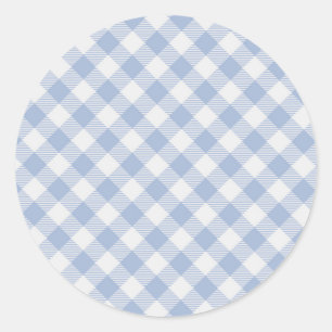 Pegatina Redonda Patrón clásico de gingham azul claro con estampado