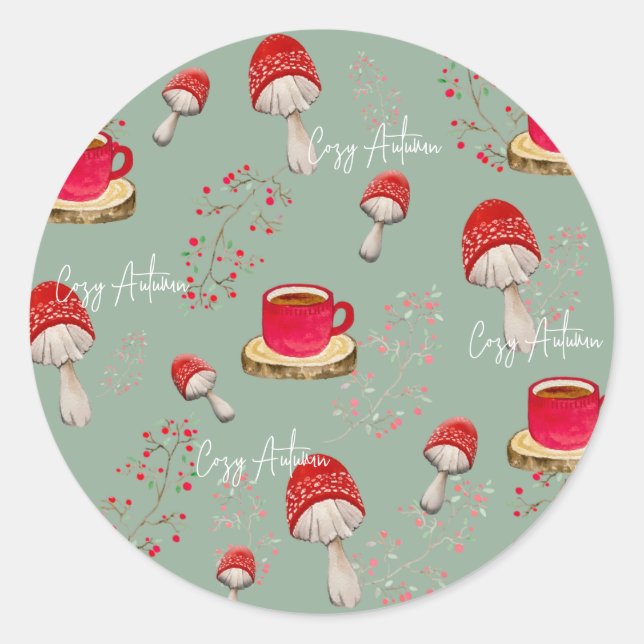 Pegatina Redonda Patrón colorido de las acuarelas otoñales (Anverso)