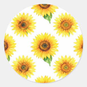 Pegatina Redonda Patrón continuo de acuarela de girasol brillante