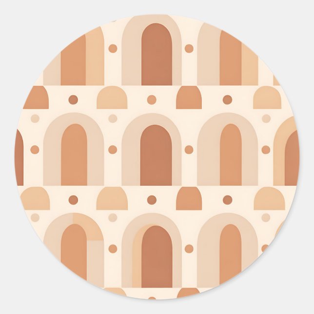 Pegatina Redonda Patrón continuo de arco de terracota boho (Anverso)