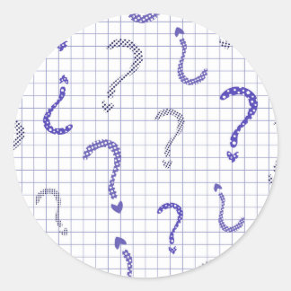 Pegatina Redonda Patrón continuo de signo de interrogación azul