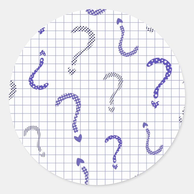 Pegatina Redonda Patrón continuo de signo de interrogación azul (Anverso)