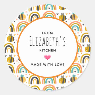 Pegatina Redonda Patrón de abejas y arbustos