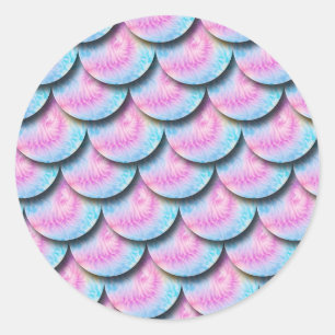 Pegatina Redonda Patrón de acuarela azul rosado de nubes de tinte