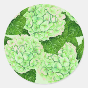 Pegatina Redonda Patrón de acuarela de Hydrangea