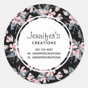 Pegatina Redonda Patrón de acuarela floral rosa y gris
