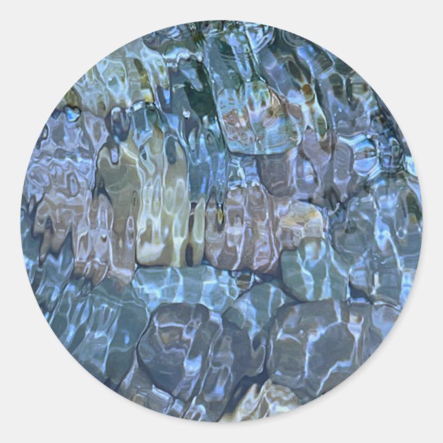Pegatina Redonda Patrón de agua roca de río riego riego río agua (Anverso)
