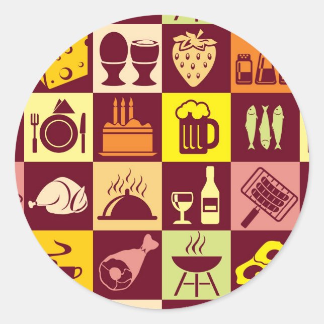 Pegatina Redonda Patrón de alimentos (Anverso)