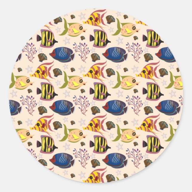 Pegatina Redonda Patrón de animales acuáticos | vida submarina en e (Anverso)