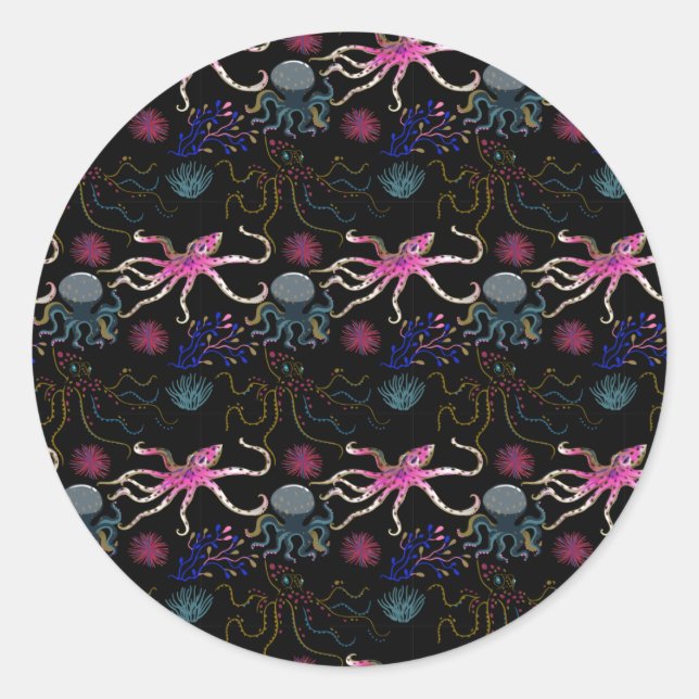 Pegatina Redonda Patrón de animales acuáticos | vida submarina en l (Anverso)