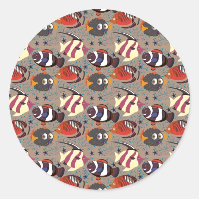 Pegatina Redonda Patrón de animales acuáticos | vida submarina en l (Anverso)