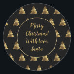 Pegatina Redonda Patrón de árbol de navidad de oro negro y falso<br><div class="desc">Patrón de árbol de navidad de oro negro y falso Navidades elegantes Pegatina de etiqueta de regalo,  puede cambiar todo el texto</div>