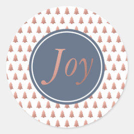 Pegatina Redonda Patrón de árbol de Navidad en rosa dorado azul