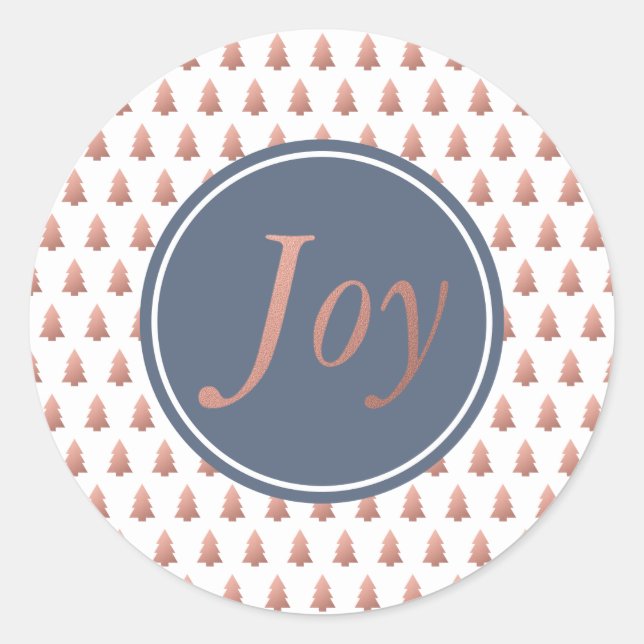 Pegatina Redonda Patrón de árbol de Navidad en rosa oro azul (Anverso)