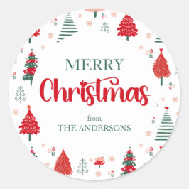 Pegatina Redonda Patrón de árbol festivo Navidades de hidrógeno esc